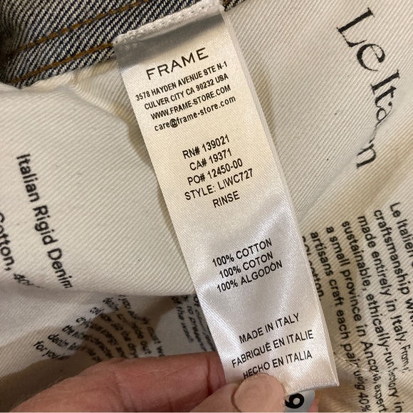 Frame Le Italien Rigid Denim Wide Leg Crop Jeans, Dark Blue Wash Size 25 - Picture 8 of 12